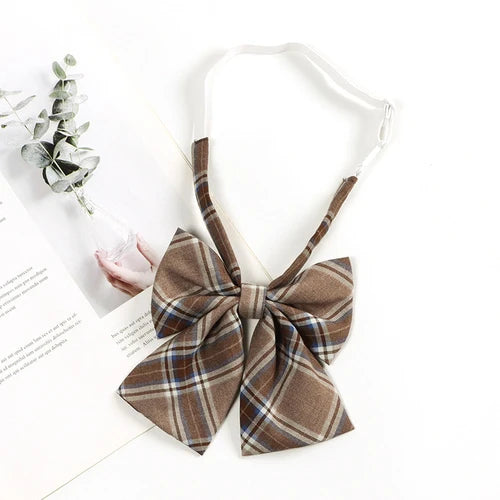 Brown Retro Plaid Striped Lazy-Free Japanese Style Brown Tie Women's Junior Wear Bow Tie College Style Men's Fashionmariage bleu