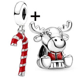 Buipoey 2pcs/lot Christmas Red Cane Gingerbread Man Charm Snowman Santa Beaded Sock Pendant DIY Beacelets jewelry Accessory Gift