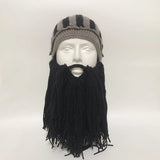 Red Tassel Cosplay Roman Knight Knit Helmet Men Cap Original Barbarian Handmade Winter Warm Beard Hats Funny Beanies Party Gifts