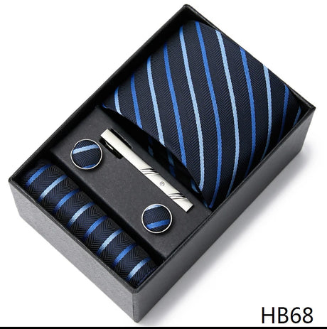 2023 New Style Wedding Gift Tie Pocket Squares Set Necktie Box Men Solid Black Suit Accessories Fit Wedding