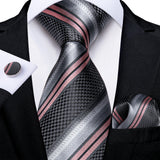 Fashion Striped Tie For Men Red Wine White Silk Wedding Tie Hanky Cufflink Gift Tie Set DiBanGu Novelty Design Business MJ-7337