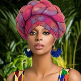 New African Colorful Laser Large Braid Turbans For Women Trendy Gradient Color Elastic Head Wraps Ramadan Chemo Hats Headscarf
