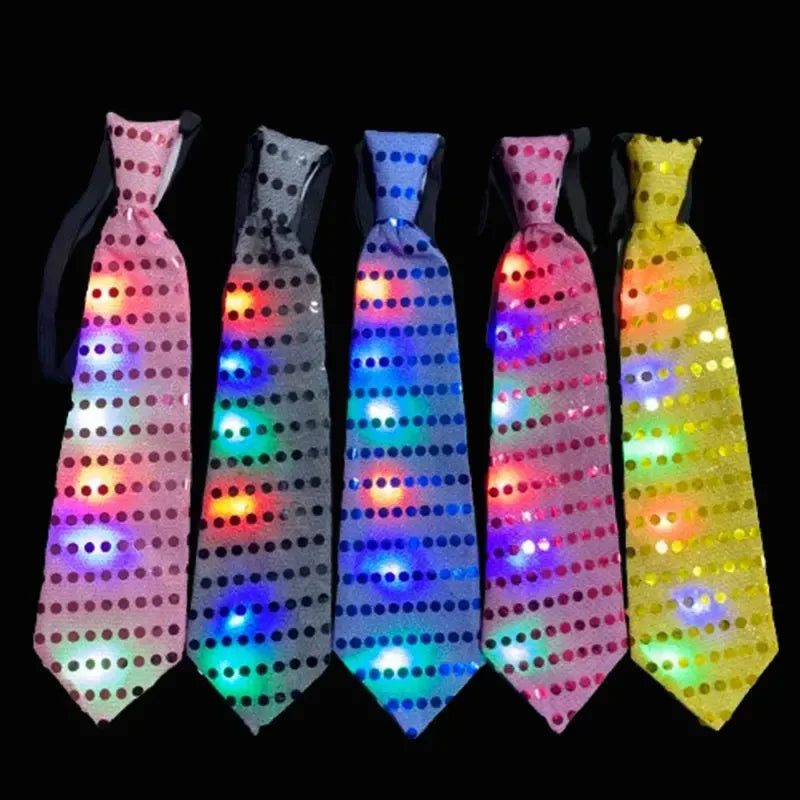 10Pcs Luminous Tie LED Flash Necktie Light up Bow Necktie Lights Sequins Bowtie Rave Rave Party Gift 3 Flashing Light Settings