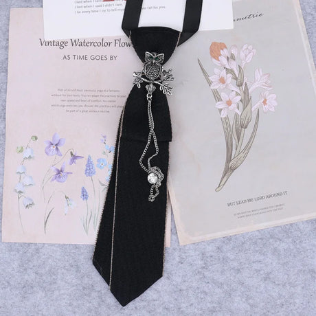 Hand Made Black Ribbon Tie Crystal Rhinestone Jewelry Men White Shirts College Girl Boys Collar Neck Ties Uniform Women Necktie