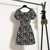 Mini robes d'été pour femmes, mode féminine, imprimé floral, en mousseline de soie, froncée, manches courtes bouffantes, robe décontractée