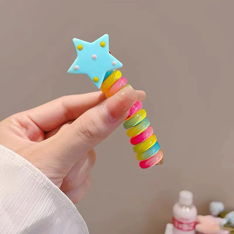 1/4pcs Elastic Telephone Wire Hair Ties Women Girls Star Hair Bands Spiral Coil Rubber Band Ponytails Head Rope Hair Accessories