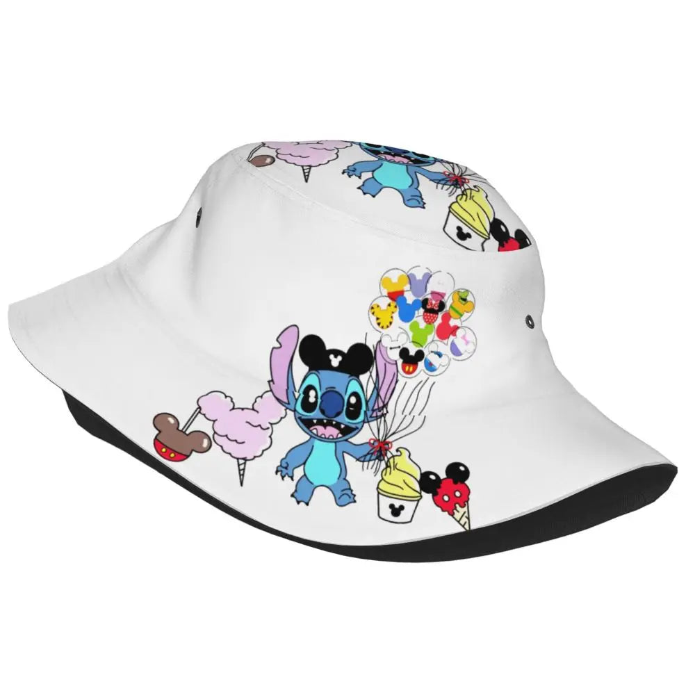 Unisex Kawaii Bucket Hats Funny Stitch Cartoon Accessories Bob Hat For Beach Headwear Lightweight
