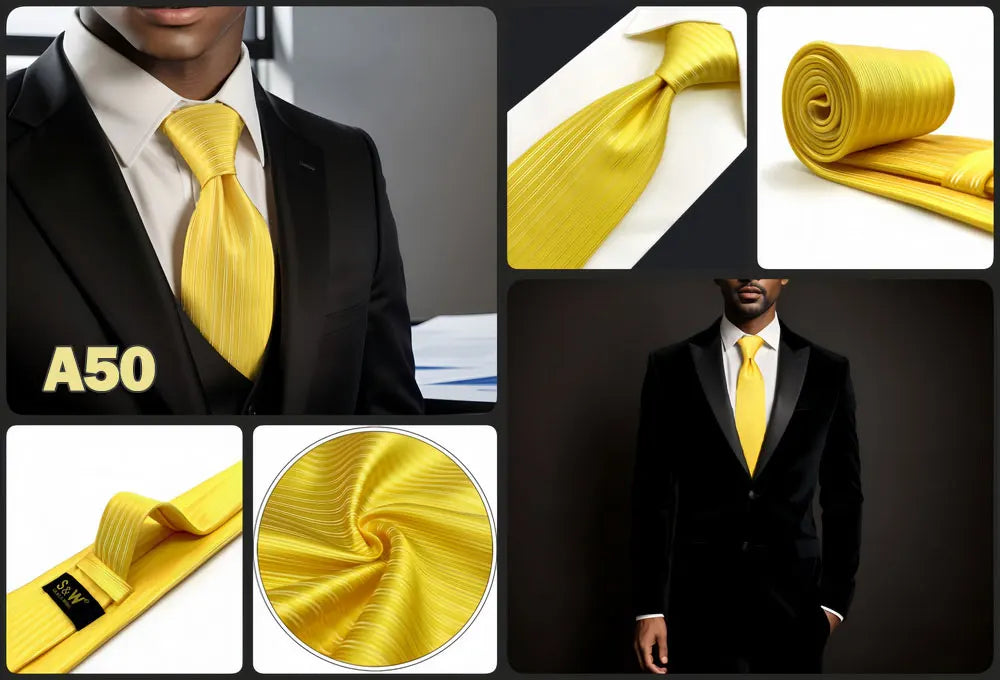 Hot Yellow Brown Men Neckties Classic Suit Formal Dress Wedding School Dropshipping