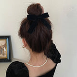 Autumn and Winter Korean Woman Elegant Black Velvet Bow Elastics Hair Band Scrunchies Hair Ties Ponytail Hold Hair Accessories