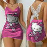 Mini Dress Pajama Skirt Hello Kitty Sexy Dresses Off Shoulder Bow Knot Satin Surface Womens Fashion Summer 2024 Short Party Lace