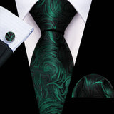 Fashion Luxury Green Silk Tie For Men Casual Formal Wedding Geometric Tie Barry.Wang NeckTies Hanky Cufflinks Set Business Gift