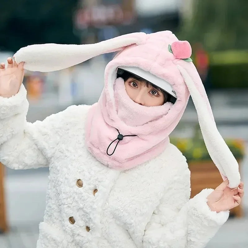 Cartoon Rabbit Ear Ski Helmet Cover Comfortable Soft Cycling Skiing Helmet Hat Lovely Winter Warm Plush Cap for Girl Women