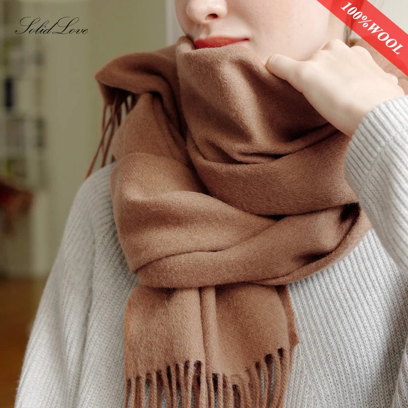 Solidlove Wool Winter Scarf Women Scarves Adult Scarves for ladies 100% Wool scarf women Fashion Cashmere Poncho Wrap