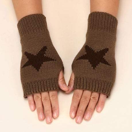 Winter Knitted Woolen Gloves Y2K Women's Half Finger Gloves Knitting Fingerless Arm Gloves Five Pointed Star Writing Guantes