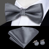 Hi-Tie Brand Silk Pre-tied Men's Bow Tie Hanky Cufflinks Set Bowtie for Male Jacquard Solid Paisley Floral Wedding Business Gift