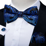Classic Black Men Bow Ties 100% Silk Bowties Butterfly Pocket Square Cufflinks Set Suit Paisley Gold Pre-Tied Bow Tie DiBanGu