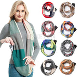 Women's Cashmere Checker Scarf Winter Warm Hidden Zip Pocket Scarf Women's Neck Warm Travel Ring Scarf