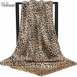 BOHOWAII Fashion Leopard Scarf Hijab Shawl Silk Feeling Hair Ties Satin Square Turbans Cheetah Animal Print Head Wrap Scarves