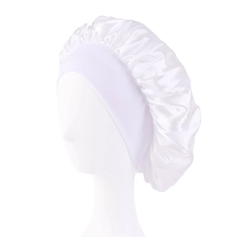 New Women's Satin Solid Wide-brimmed Sleeping Hat Unisex Head Wrap Elastic Band Cap Hair Care Bonnet Night Hat Bonnet De Nuit