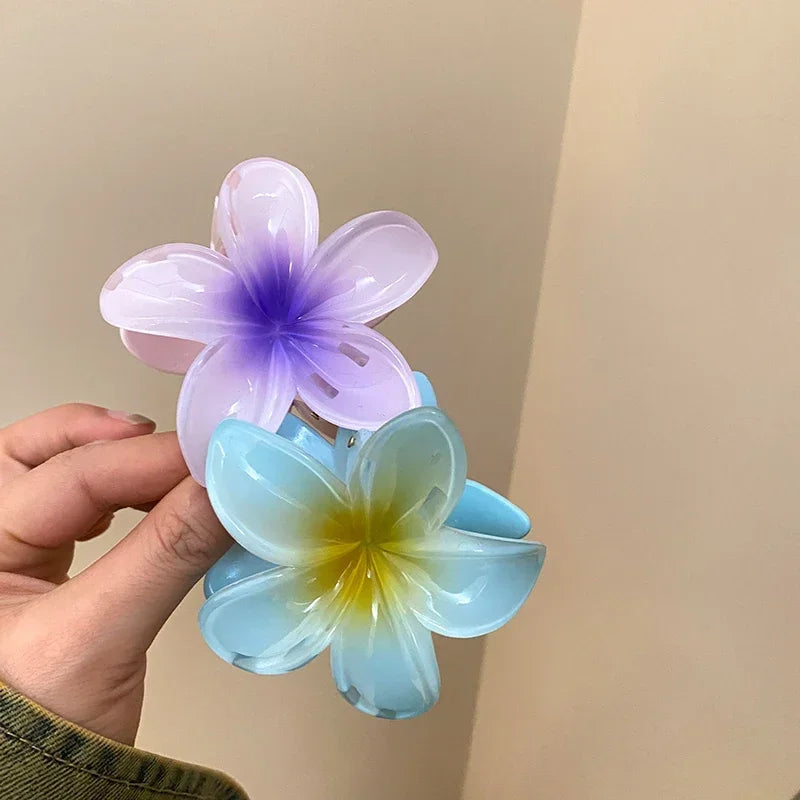 Hot Bohemia Gradient Colorful Acrylic Egg Flowers Hair Claw Clips For Women Beach Forest Style Sweet Headwear New Accessories