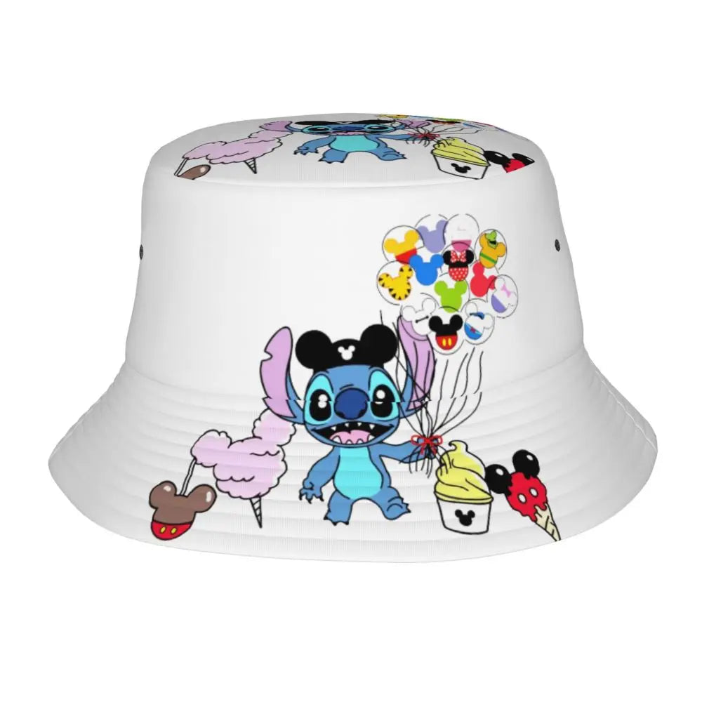 Unisex Kawaii Bucket Hats Funny Stitch Cartoon Accessories Bob Hat For Beach Headwear Lightweight