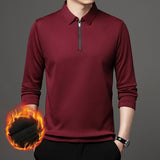 New T Shirt Zipper Polo Shirt Male Fashion Turn-Down Collar Long Sleeve Business Men Clothes