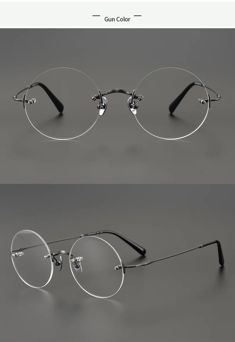 2024 Pure Titanium Round Rimless Glasses Frame Simple Fashion Men Women Small Faces Eyeglasses Light Weight Frameless Spectacles