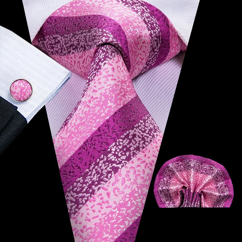 Hi-Tie 100% Silk Classic Men's Wedding Coral Pink Red Peach Tie Pocket Square Cufflinks Set Rose Ties for Men Solid Paisley Ties