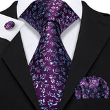 Barry.Wang Purple Silk Mens Tie Hanky Cufflinks Set Lilac Lavender Mauve Violet Jacquard Necktie For Male Wedding Business Party