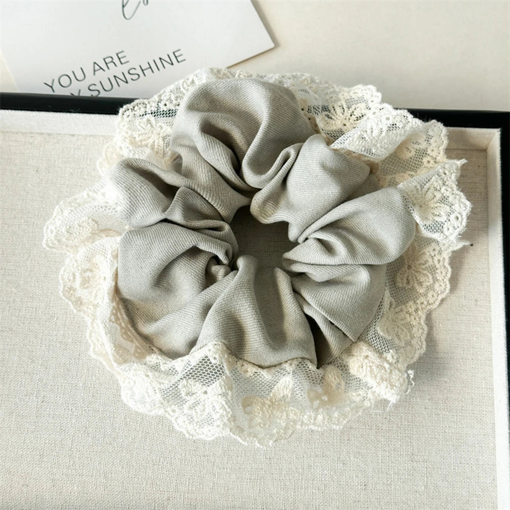 High Appearance Level Lace Fabric Elastic Hair Rope Simple Advanced Sense Small Fragrance Sweet Tie Hair Cord Gentle Temperament