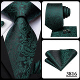 Hi-Tie Dark Green Floral Paisley Silk Wedding Tie For Men Handky Cufflink Gift Men Elegant Necktie Fashion Business Party