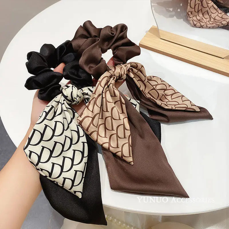 Women's Elastic Hair Bands French Style Hair Rope Creative Letter D Classic Retro Bow Ribbon Headdress Delicate All-matching