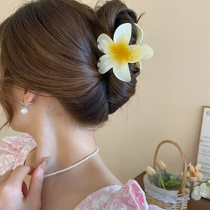 Hot Bohemia Gradient Colorful Acrylic Egg Flowers Hair Claw Clips For Women Beach Forest Style Sweet Headwear New Accessories
