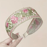 3Pcs Bohemian Embroidered Floral Headbands Wide Band Hair Accessories Vibrant Multicolor Flowers High-Quality Fabric for Women
