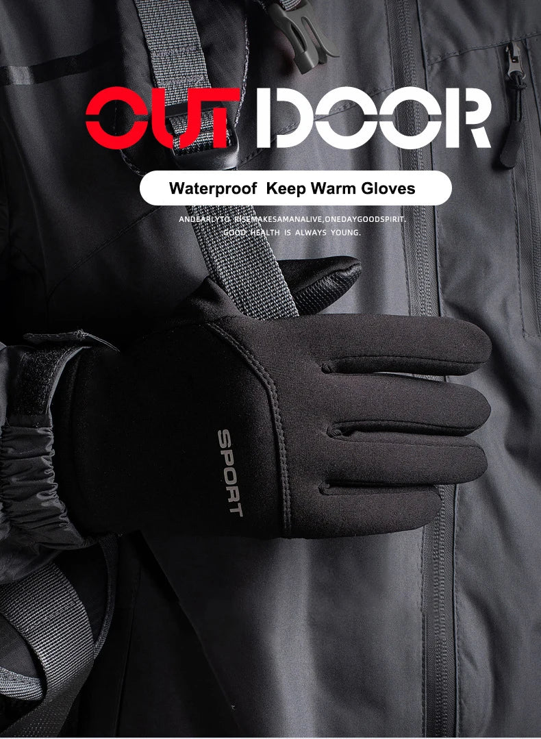 Windproof and Waterproof Outdoor Gloves Touch Screen Thumb and Index Finger Fingertips Warm Gloves for Running Cycling