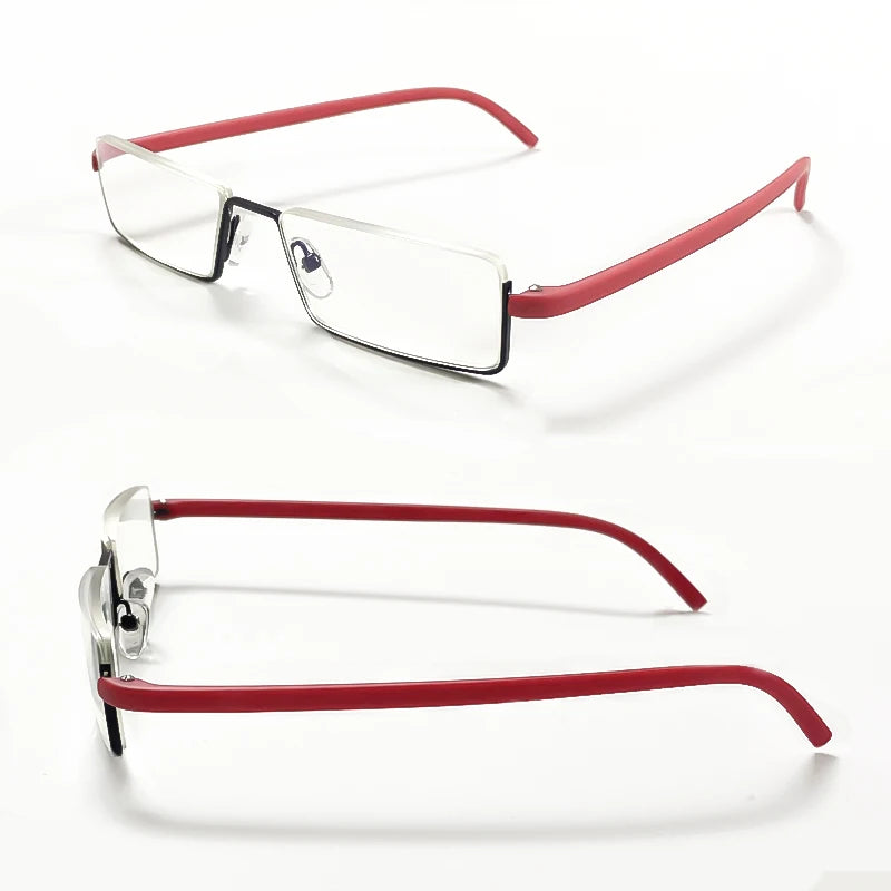 Men Women Metal Blue Light Blocking Reading Glasses with Case TR90 Half Frame HD Prescription Eyewear Presbyopia Diopter