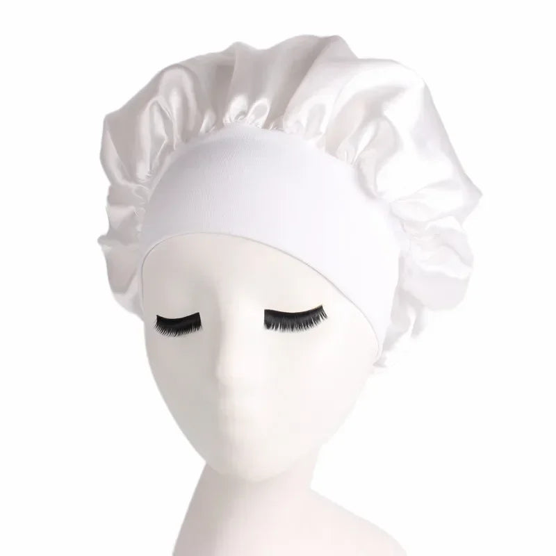 Hair Bonnet for Sleeping Silk Nightcap Satin Elastic Narrow Brim Shower Cap Round Hat Home Hair Care Cap Satin Bonnet