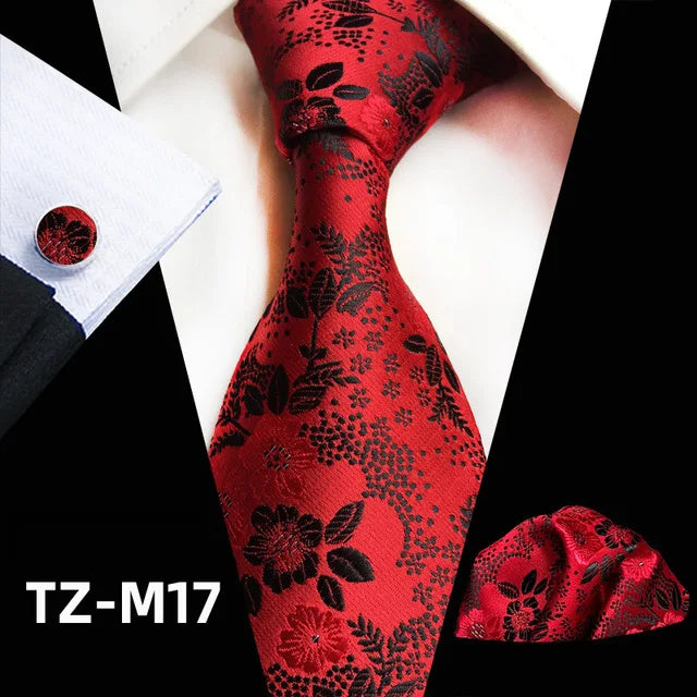 Floral Pink Silk Ties Set For Men Wedding Party Neck Tie Set Handkerchief Brooch Cufflinks Men Accessories High Quality Gravata