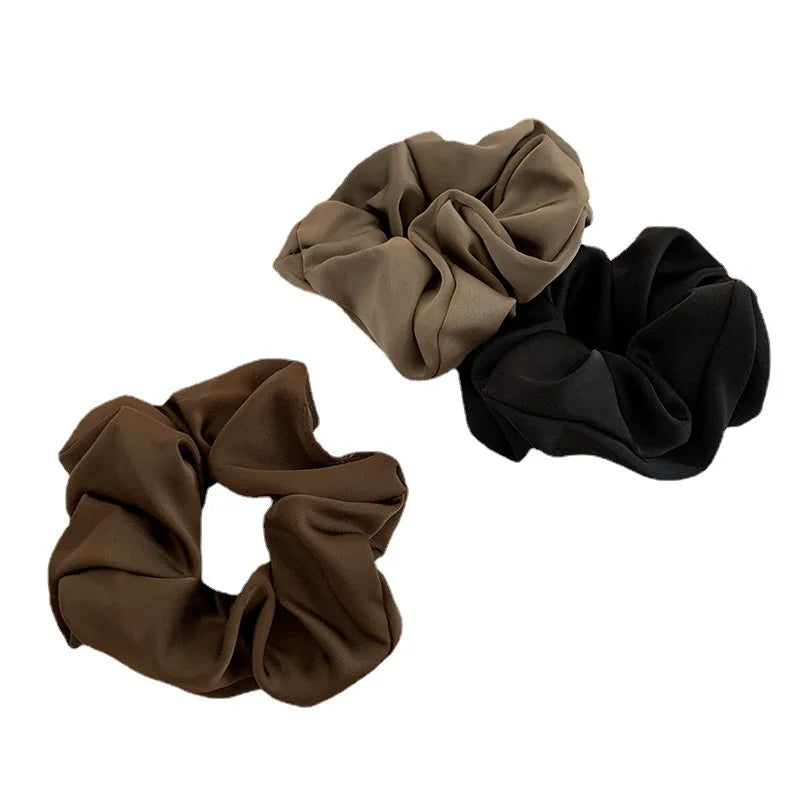 Newest Korean Woman Big Elegant Silk Elastics Hair Band Solid Color Scrunchies Hair Ties Ladies Ponytail Hold Hair Accessories