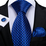 Elegant Blue Floral Paisley Men's 8cm Silk Tie Set with Pocket Square Cufflinks Business Suits Accessories Groom Wedding Cravat