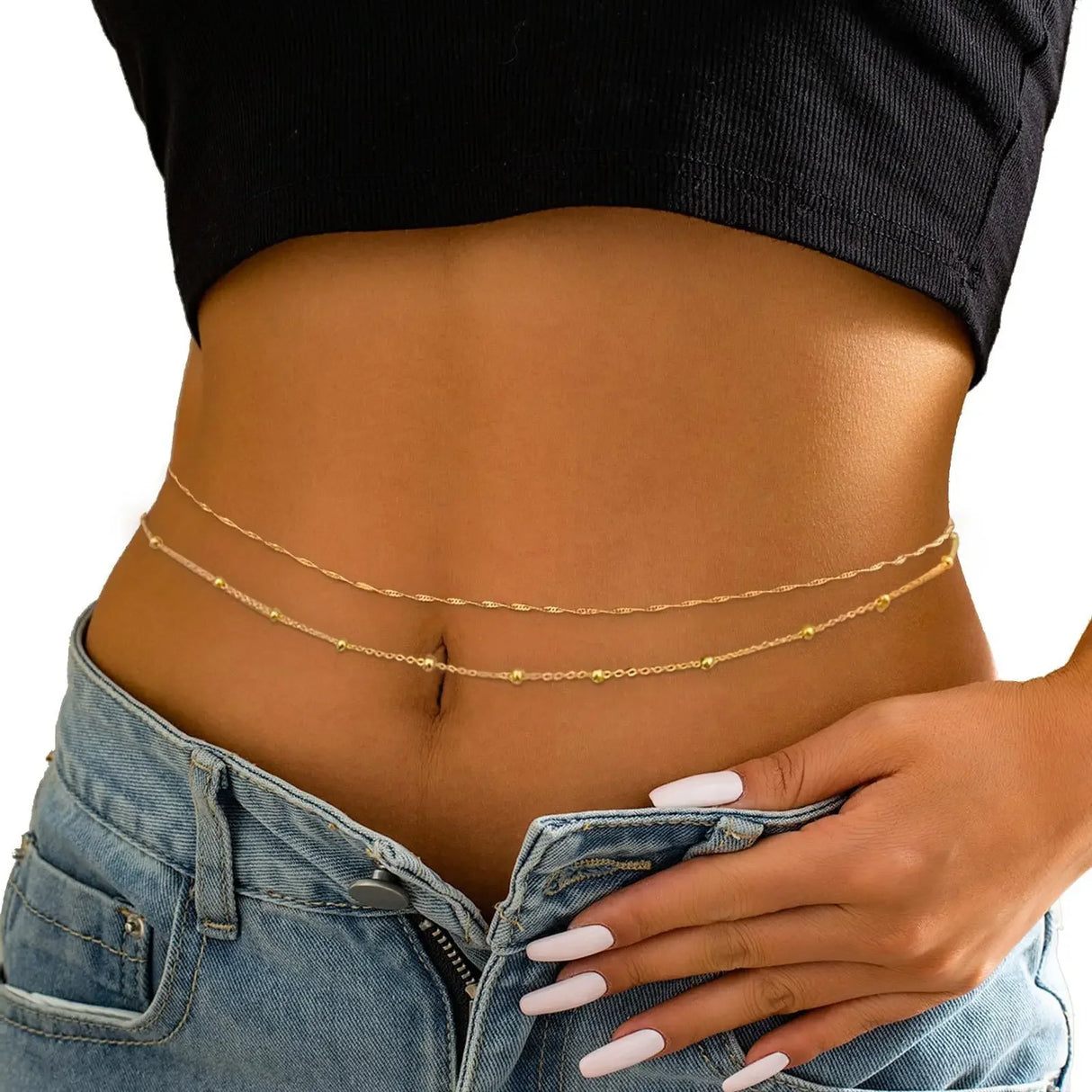 Waist Accessory Fashionable and Personalized Round Bead Chain Twisted Chain Double-layer Women's Waist Chain New Body Chain