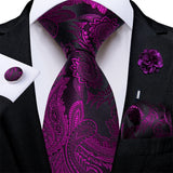 4Pcs Pink Paisley Folral Men Tie Pocket Square Cufflinks Brooch Pin for Wedding Party Groom Accessories 8cm Necktie Gift