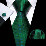 Luxury Silk Mens Ties Set Black Green Leaves Floral Neck Tie Handkerchief Cufflinks Set Wedding Business Party Barry·Wang 5938