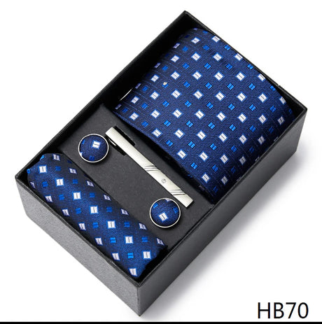 2023 New Style Wedding Gift Tie Pocket Squares Set Necktie Box Men Solid Black Suit Accessories Fit Wedding