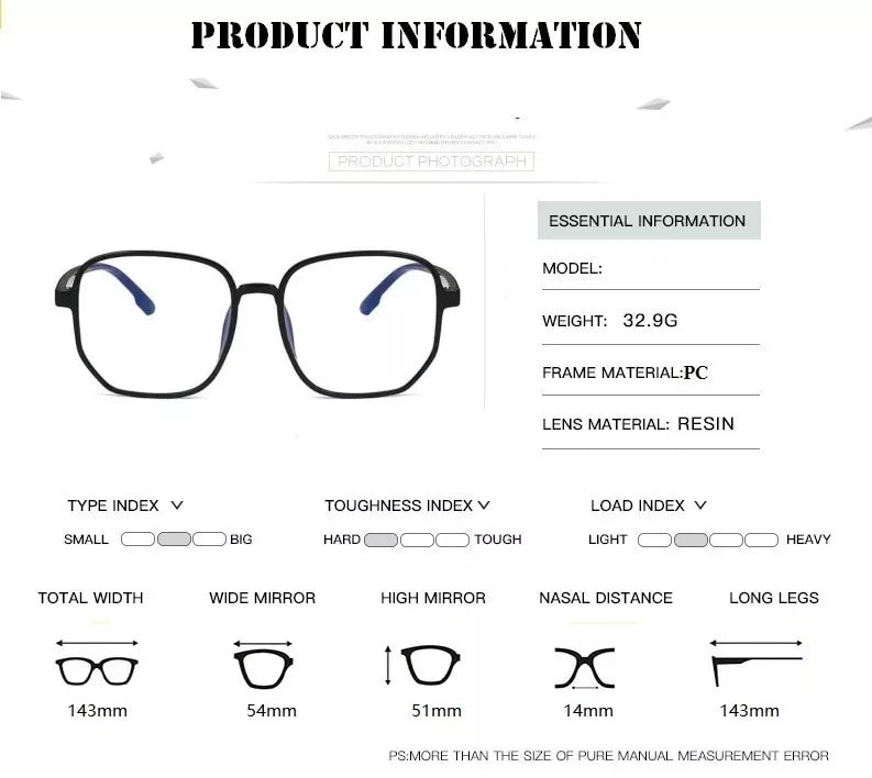 Nearsighted Eyewear Blue Light Blocking Glasses Comfortable Fashionable Eye Glasses -100 To -600