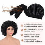New Satin Double Layer Bonnet Solid Wide Tie Band Stretch Head Silky Bonnet Edge Wrap Nightcap Hair Care Shower Bonnet for Women