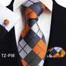 Orange Novelty Ties For Men Plaid Flower Design Silk Wedding Necktie For Men Hanky Cufflinks Gifts Business Party Suit Bow Tie