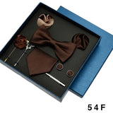 Tie Pocket Square Set Box Gift For Men Women Wedding Party Business Neck Tie Cufflinks Brooch Handky Solid Color Wholesale