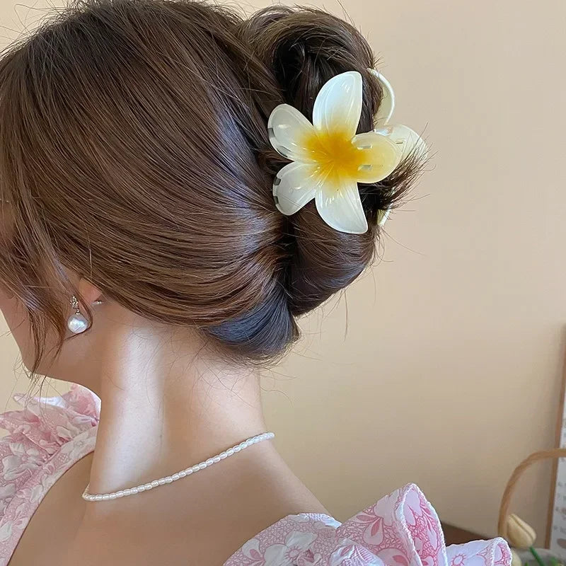 Hot Bohemia Gradient Colorful Acrylic Egg Flowers Hair Claw Clips For Women Beach Forest Style Sweet Headwear New Accessories