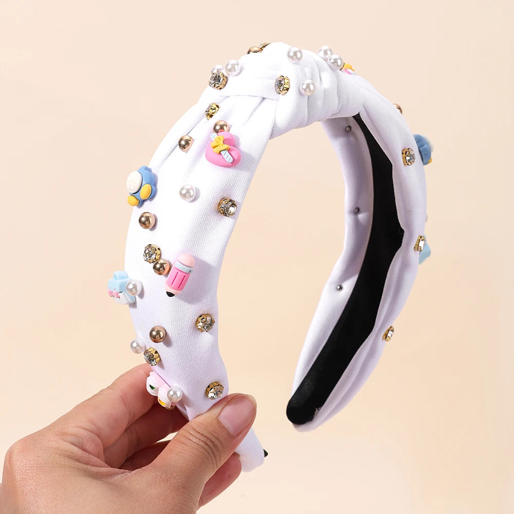 Knotted Wide Headbands Diadem For Back To School Pearls Pencil Hair Bands Kids Head Hoop Girls Children Daily Tiara Accessories